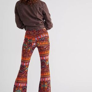 Free People Pull On Corduroy Printed Flares Sedona Brown Combo Size 26